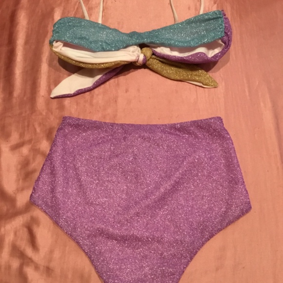 🤩 NWT Chio Lurex Bikini 👙 Colorblock Two Piece In Purple & Gold 👙 - Picture 4 of 4